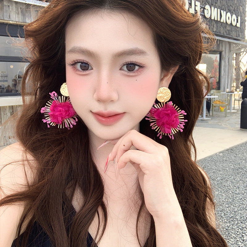 Purple Flower Female Gentle Niche Exaggerated Versatile High-grade Fine Seaside Stud Earrings