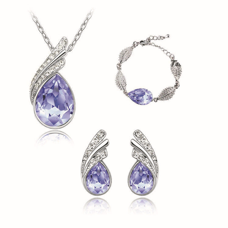 Water Drop Crystal Ear First Three-piece Jewelry Set