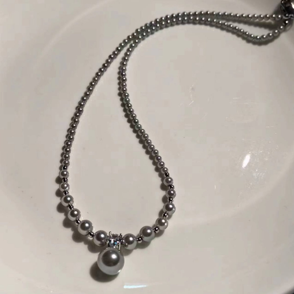 Fashion Light Pearl Sterling Sier Gradient Necklaces