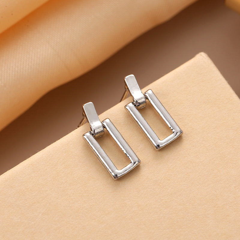 Women's Sier Needle Small Geometric Square Metallic Simple Special Earrings