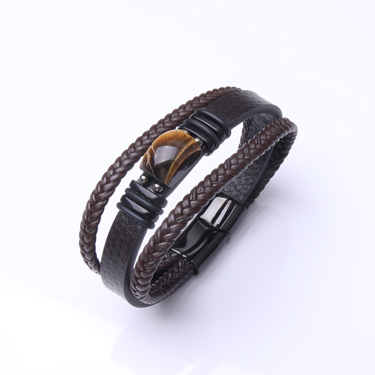 Men's Rope Leather Stone Magnetic Buckle Bracelets