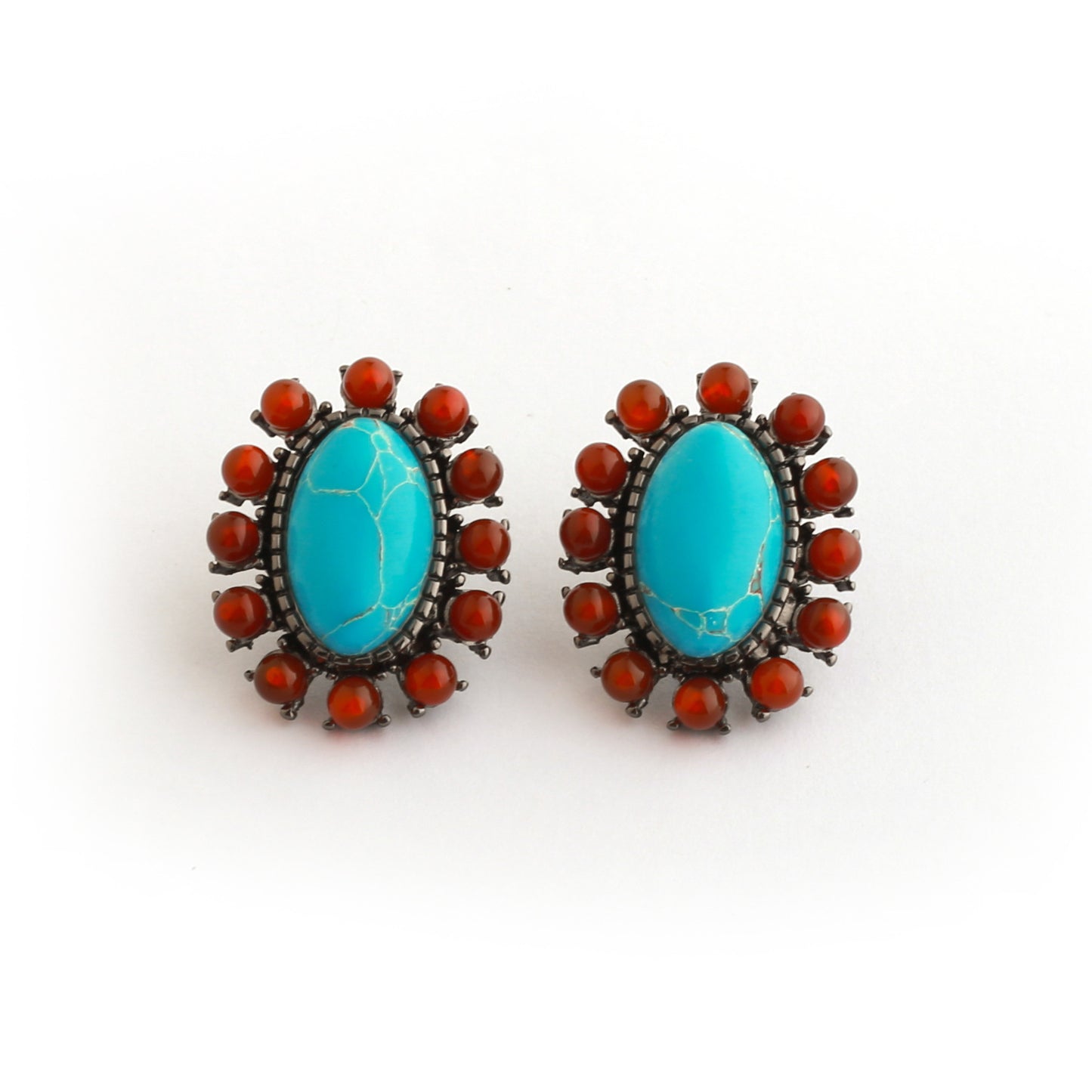 Real Gold Gaanized Enamel Diamond Retro Earrings
