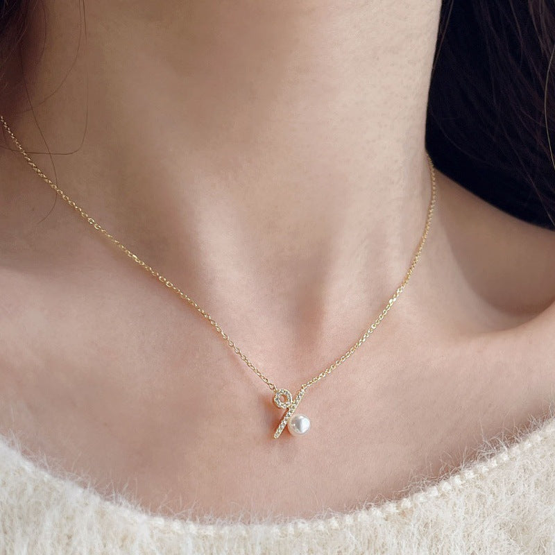 Design Percent Symbol Female Clavicle Chain Pearl Necklaces