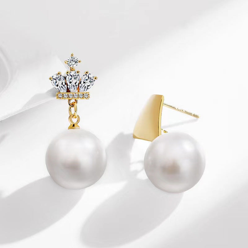Women's Sier Needle Mermaid Pearl Retro Simple Graceful Earrings