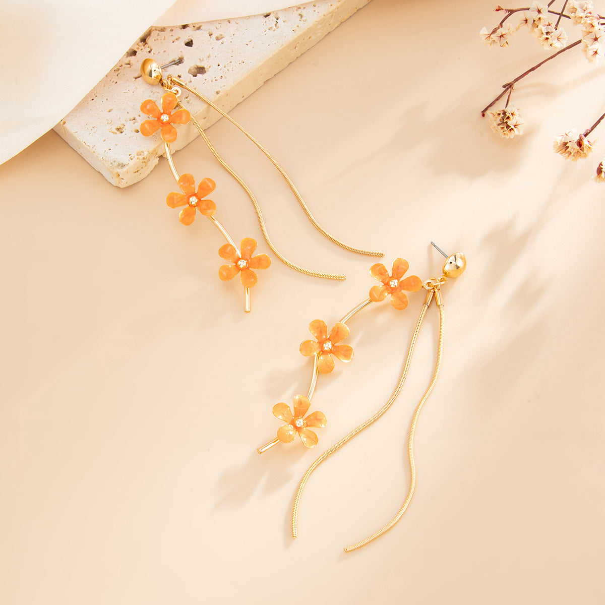 Design Sense Colorful Oil Flower Fashion Metal Chain Stud Earrings
