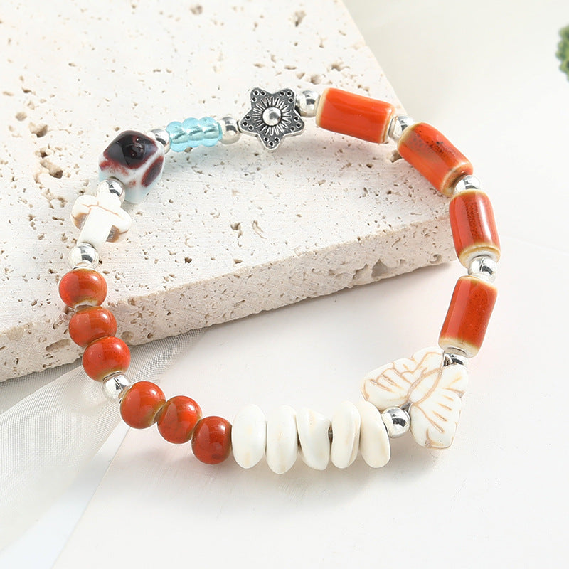 Chinese Ceramic Conch Turtle Beaded Single String Bracelets