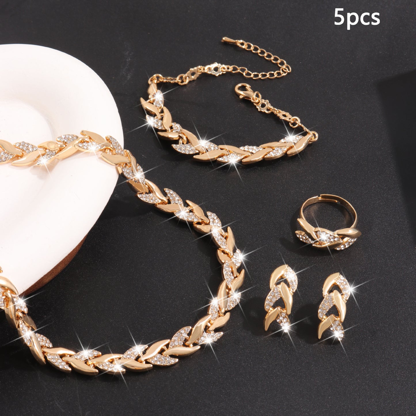 Affordable Luxury Willow Leaf Diamond Fishtail Jewelry Set