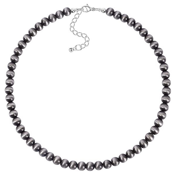 Women's & Men's Brushed Tin Round Beads Navajo Western Style Double Necklaces