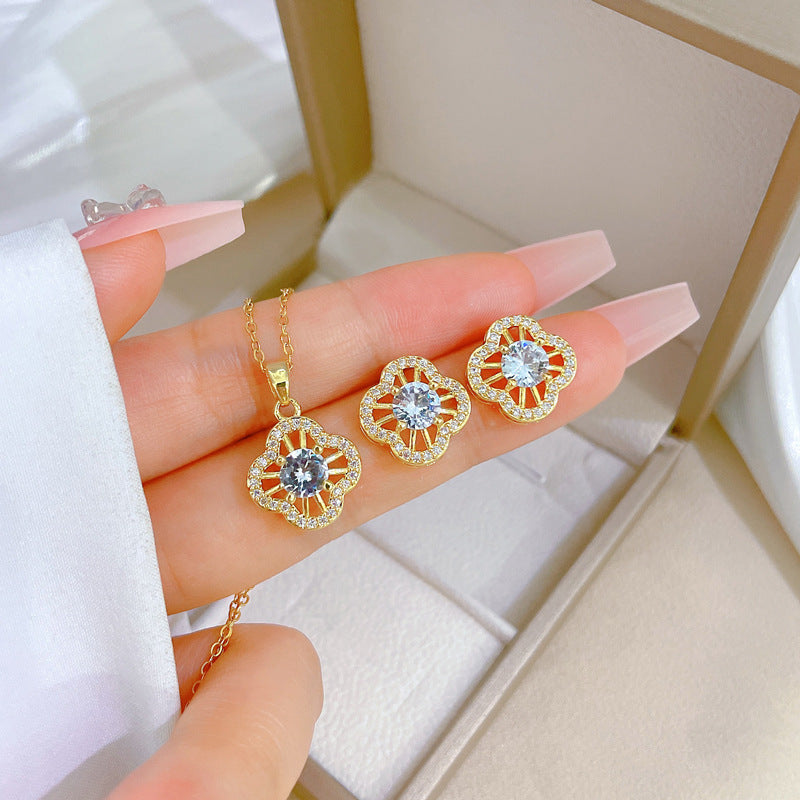 Flower Suite Light Luxury Micro Inlaid Graceful Personality Banquet Ear Necklaces