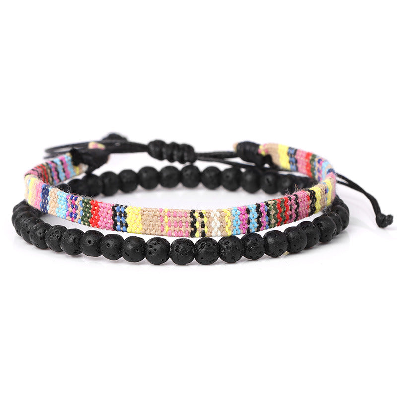 Men's Fabric Woven Retro Simple Volcanic Rock Bracelet
