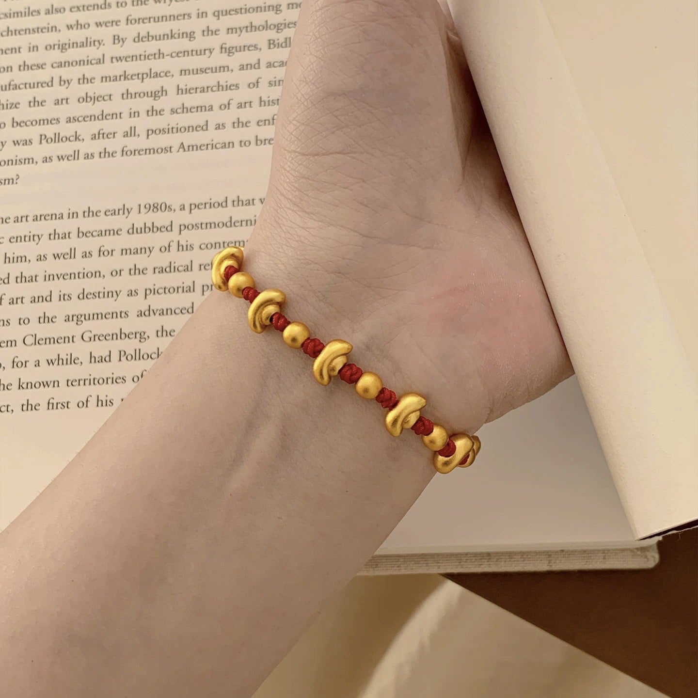 Ancient Style Alluvial Gold Small Life Red Rope Lucky Carrying Bracelet