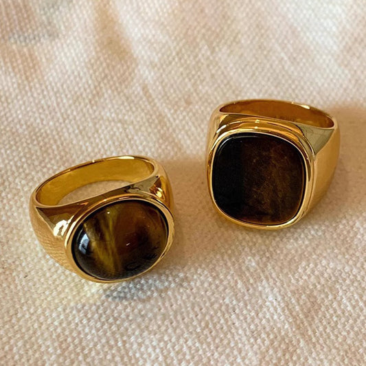 Style Ornament Imitation Tiger Eye Gemstone Female Rings