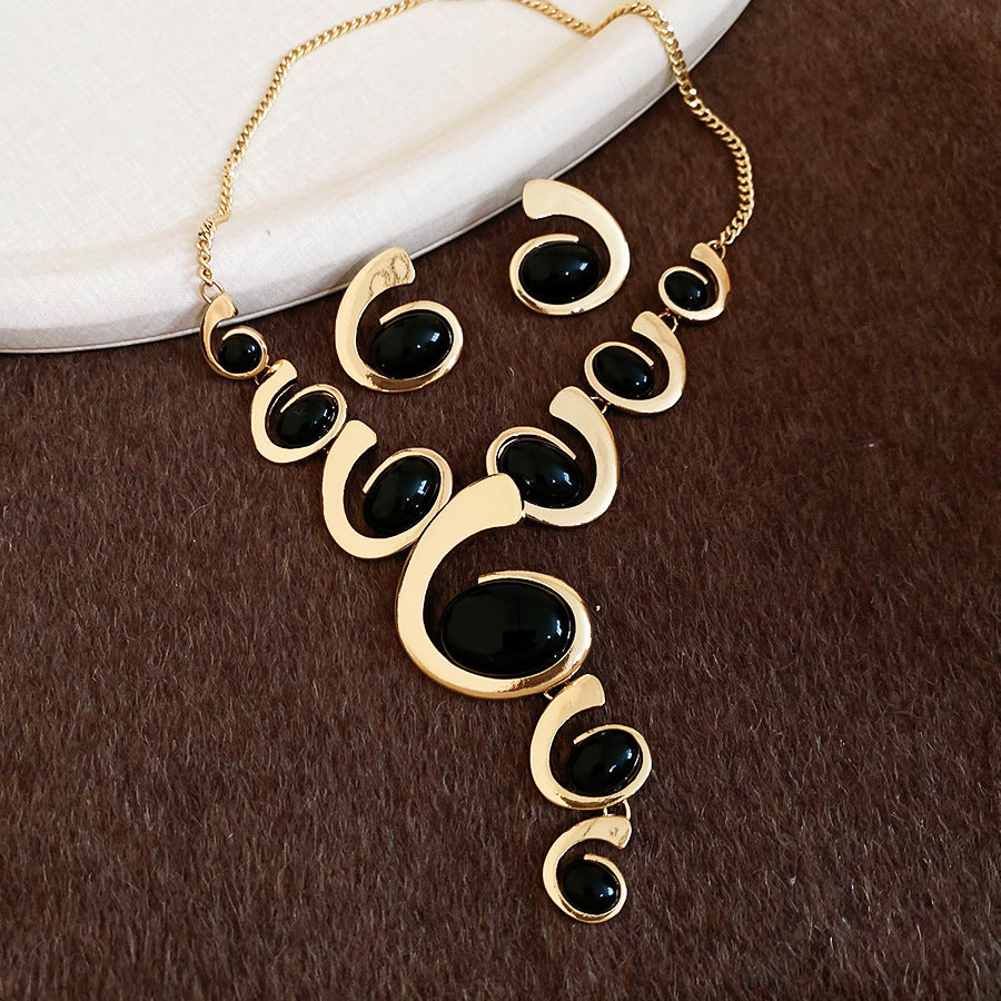 Women's Dripping Oval Tassel Exaggerated Personalized Sweater Chain Jewelry Set