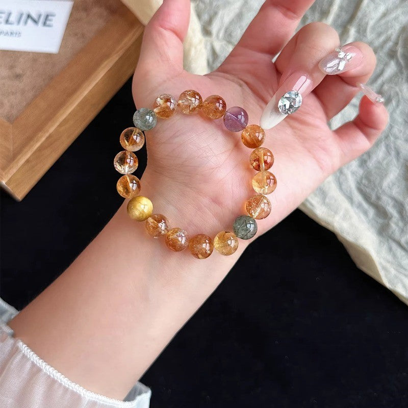 Lucky Fortune Natural Citrine Yellow Rutilated Female Golden Tiger Bracelet
