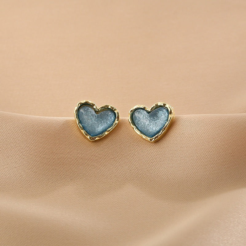 Women's Blue Loving Heart Small Simple Cold Style High Sense Temperamental Stud Earrings