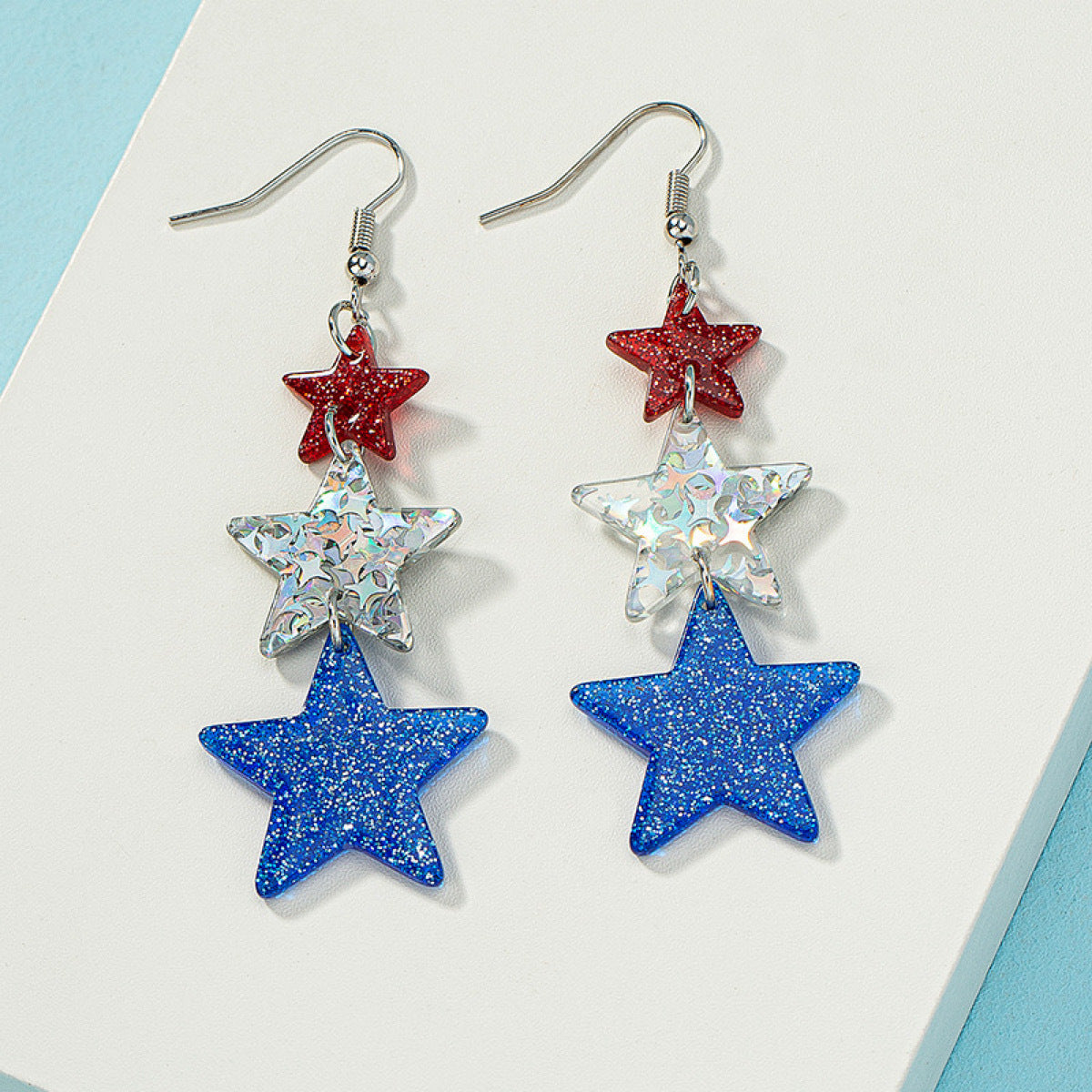 Five-pointed Star Three-color Stitching Glitter Personalized Eardrops Style Fashion Earrings
