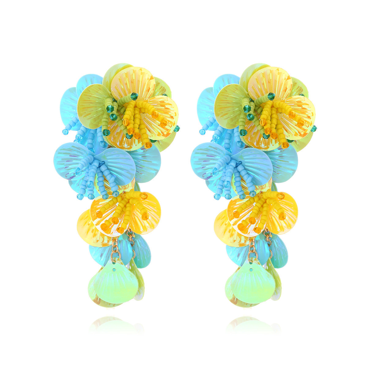 Women's Sequined Flower Tassel Exaggerated Dopamine Handmade String Earrings