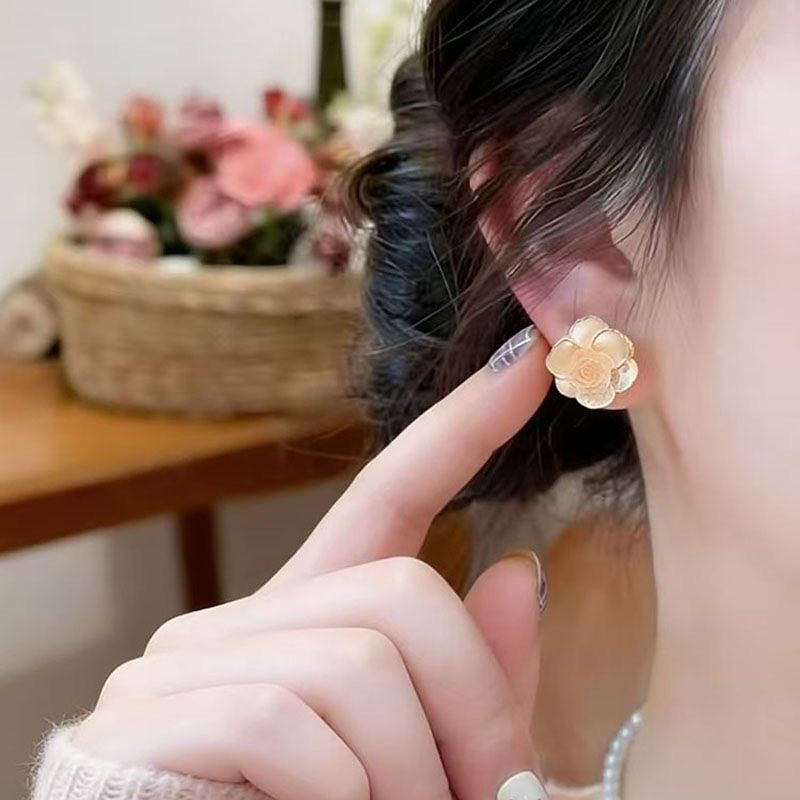 Women's Spring Flower Super Fairy Camellia Sier Earrings