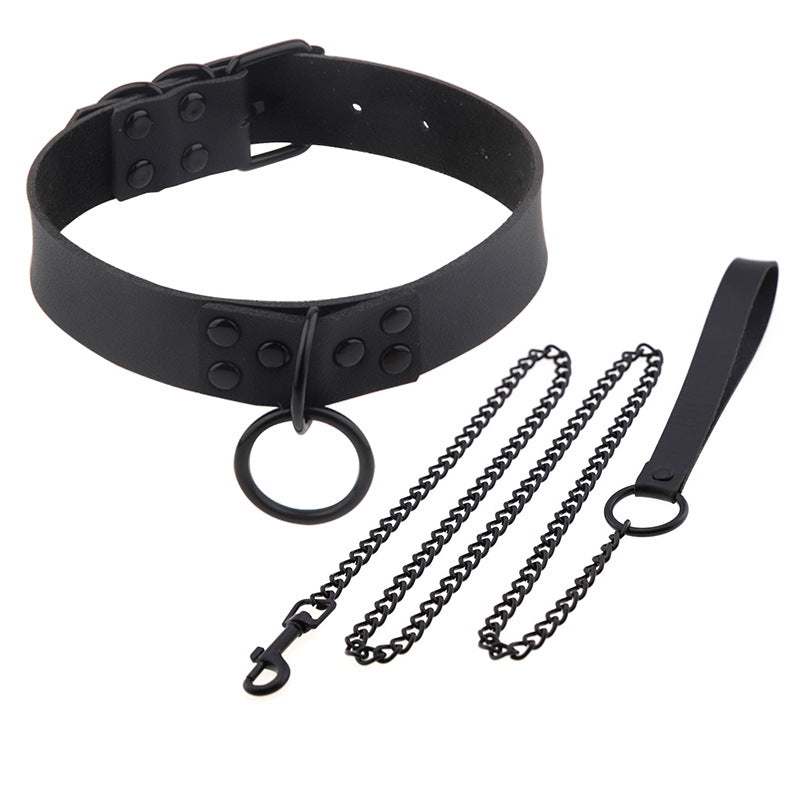 Style Leather Neckband Personality Fashion Black Nail O-shaped Necklaces