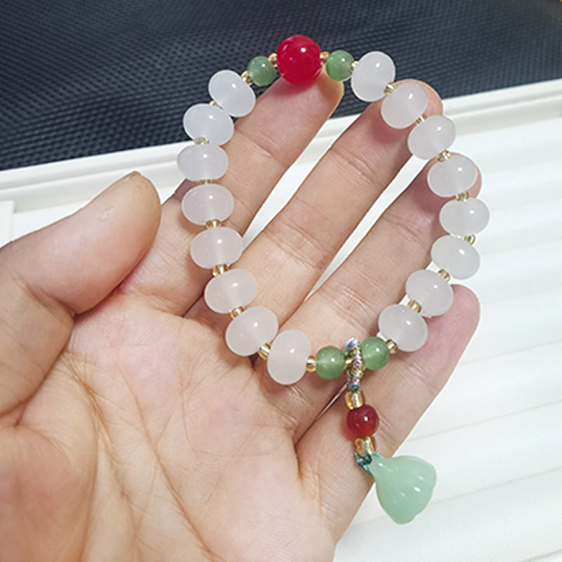 National Style Lotus Seedpod Colorful Jade Material Blessing Tassel Female Bracelet