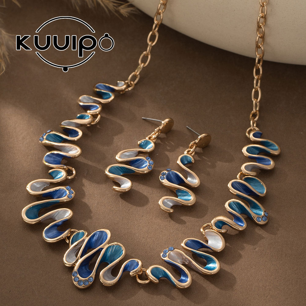 Women's Oil Dripping Design Painting Ripple Geometric Jewelry Set