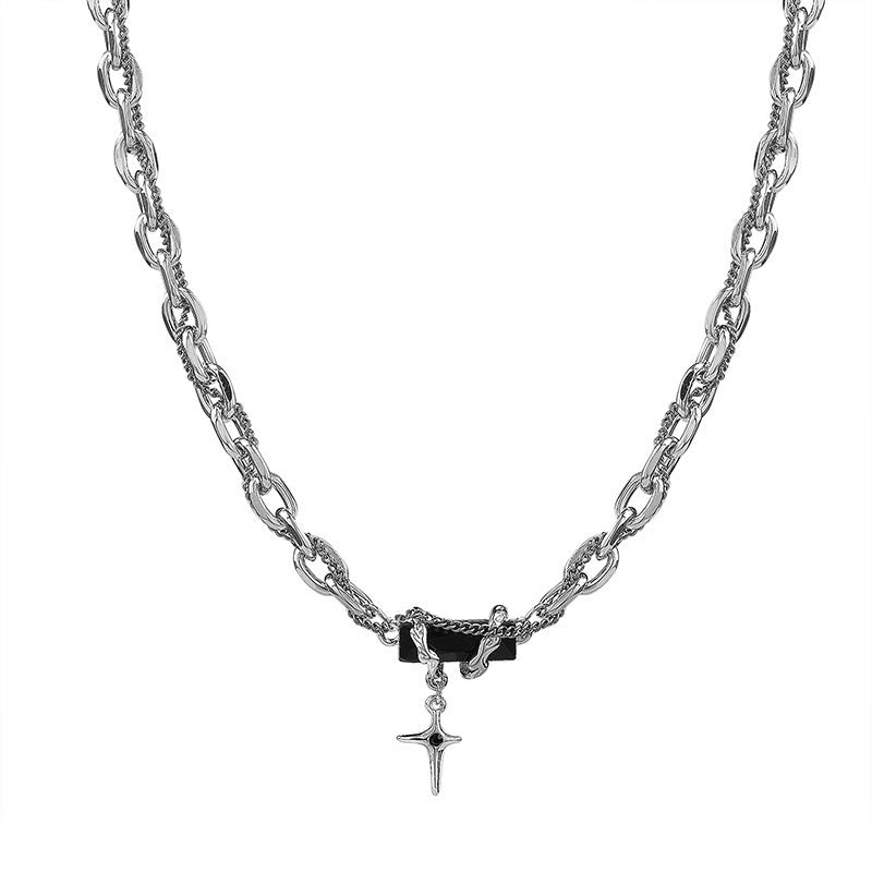 Simple Black Zircon Niche Design Cross Stitching Advanced Fashion Necklaces