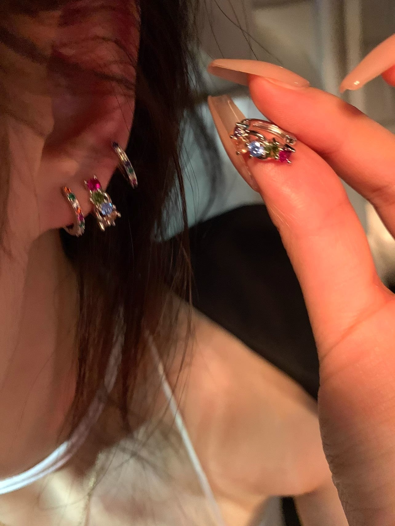 Hot Colorful Zircon Small Delicate Ear Western Style Female High Earrings