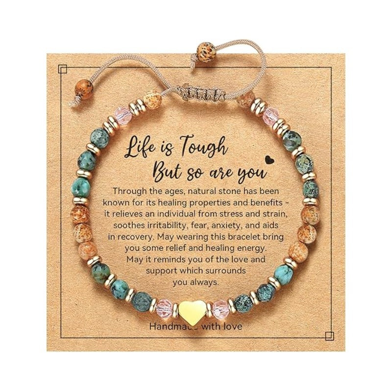 Women's Natural Stone Golden Cross Adjustable Band Bracelets