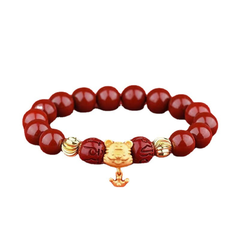 Men's Gold Cinnabar Female Zodiac Lucky Beads Bracelets