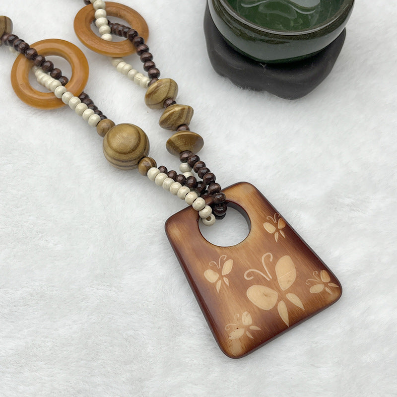Women's & Men's Bohemian Dolphin Ethnic Style Retro Long Wooden Bead Necklace