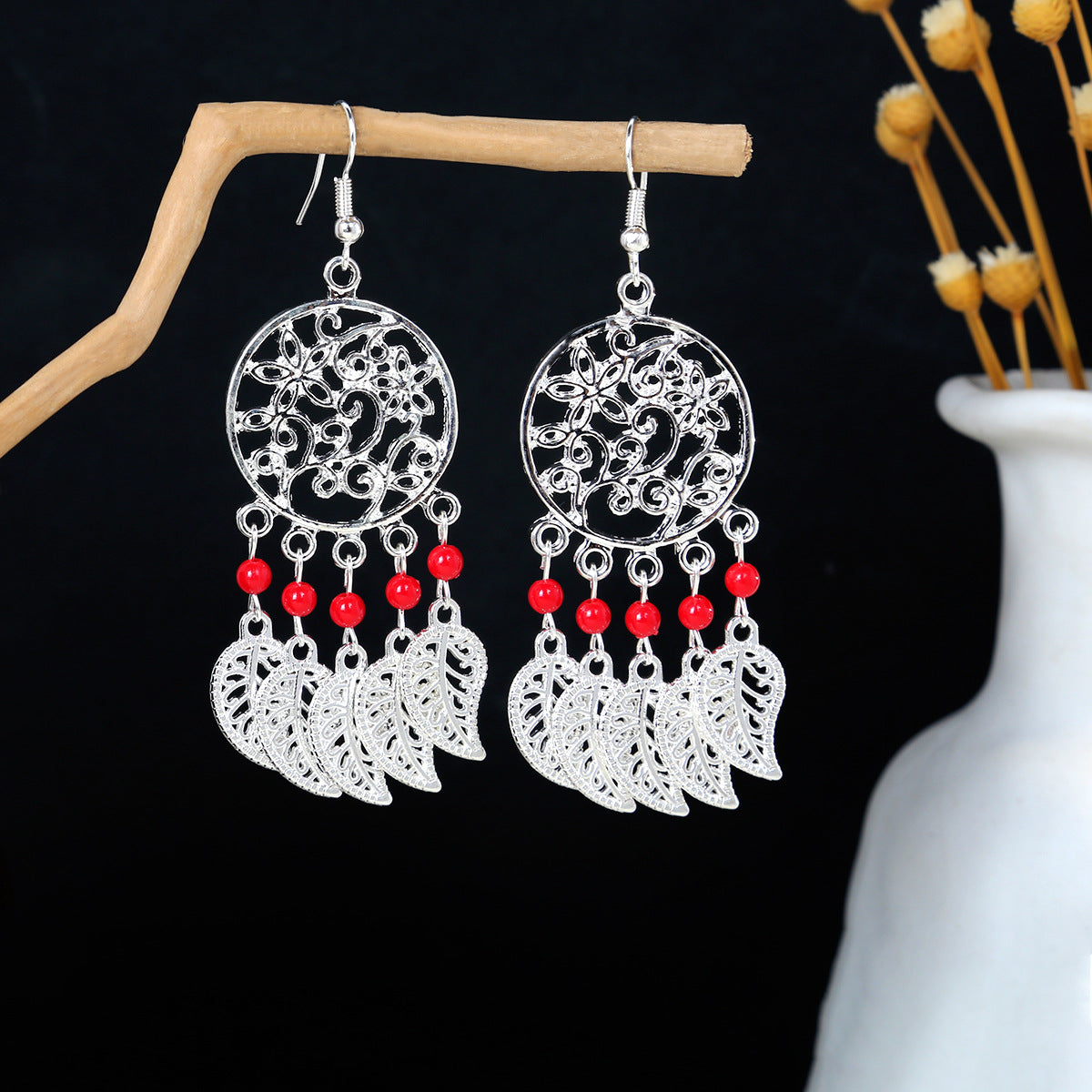 Miao Sier Colorful Long Feather Tassel Rings