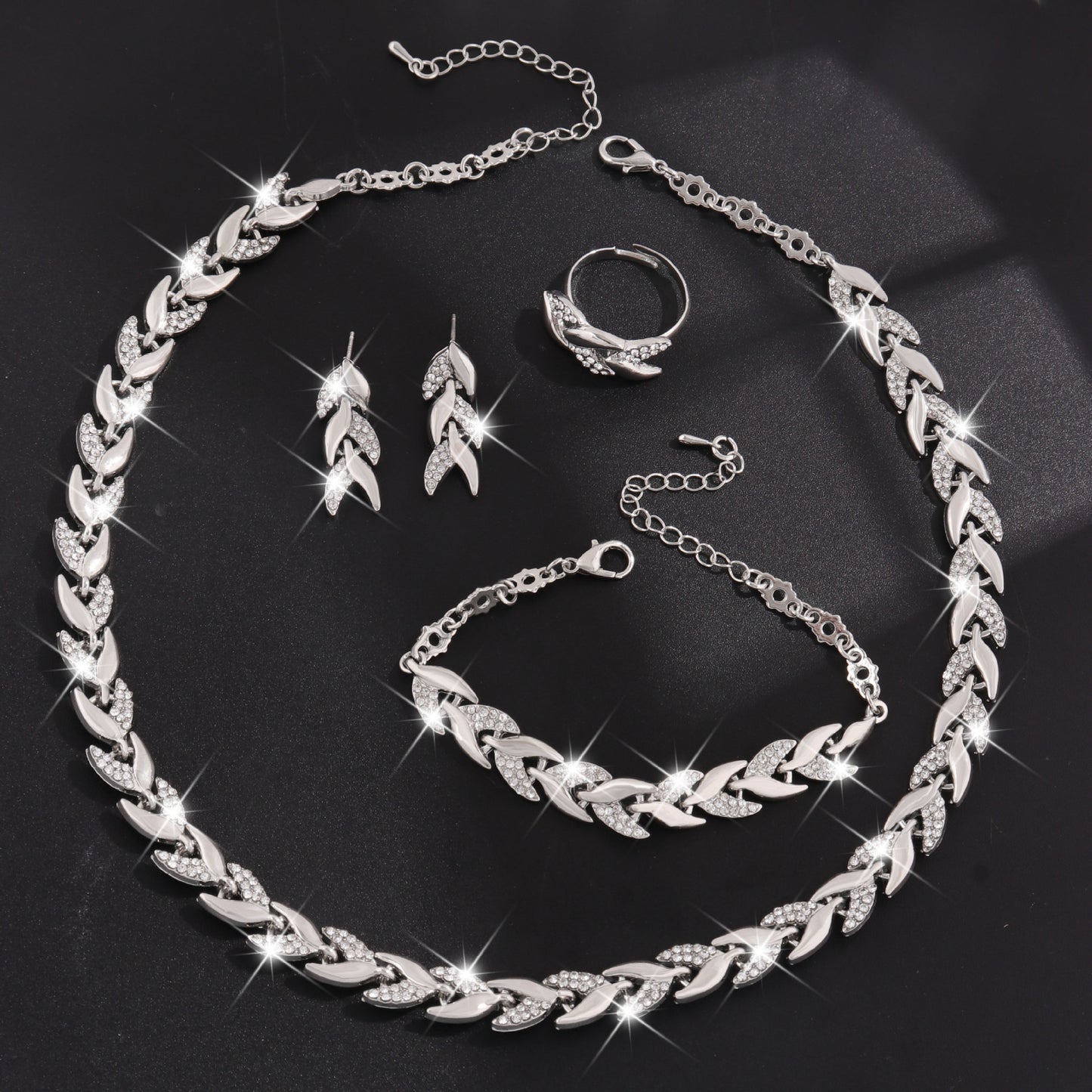 Affordable Luxury Willow Leaf Diamond Fishtail Jewelry Set