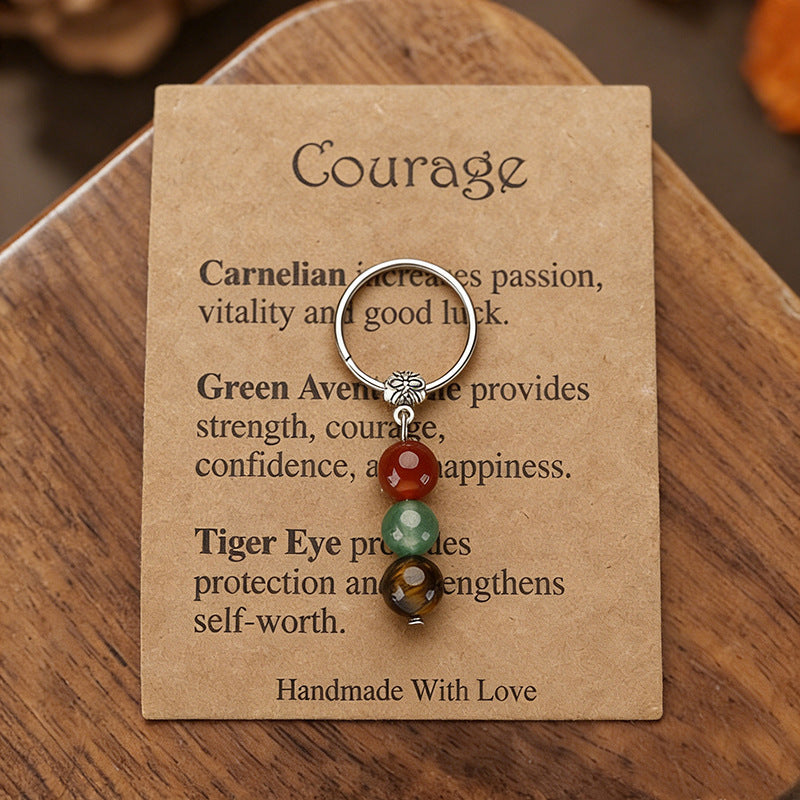 Stone Beaded Key Chain Handmade Tigereye Three Beads Combination Rings