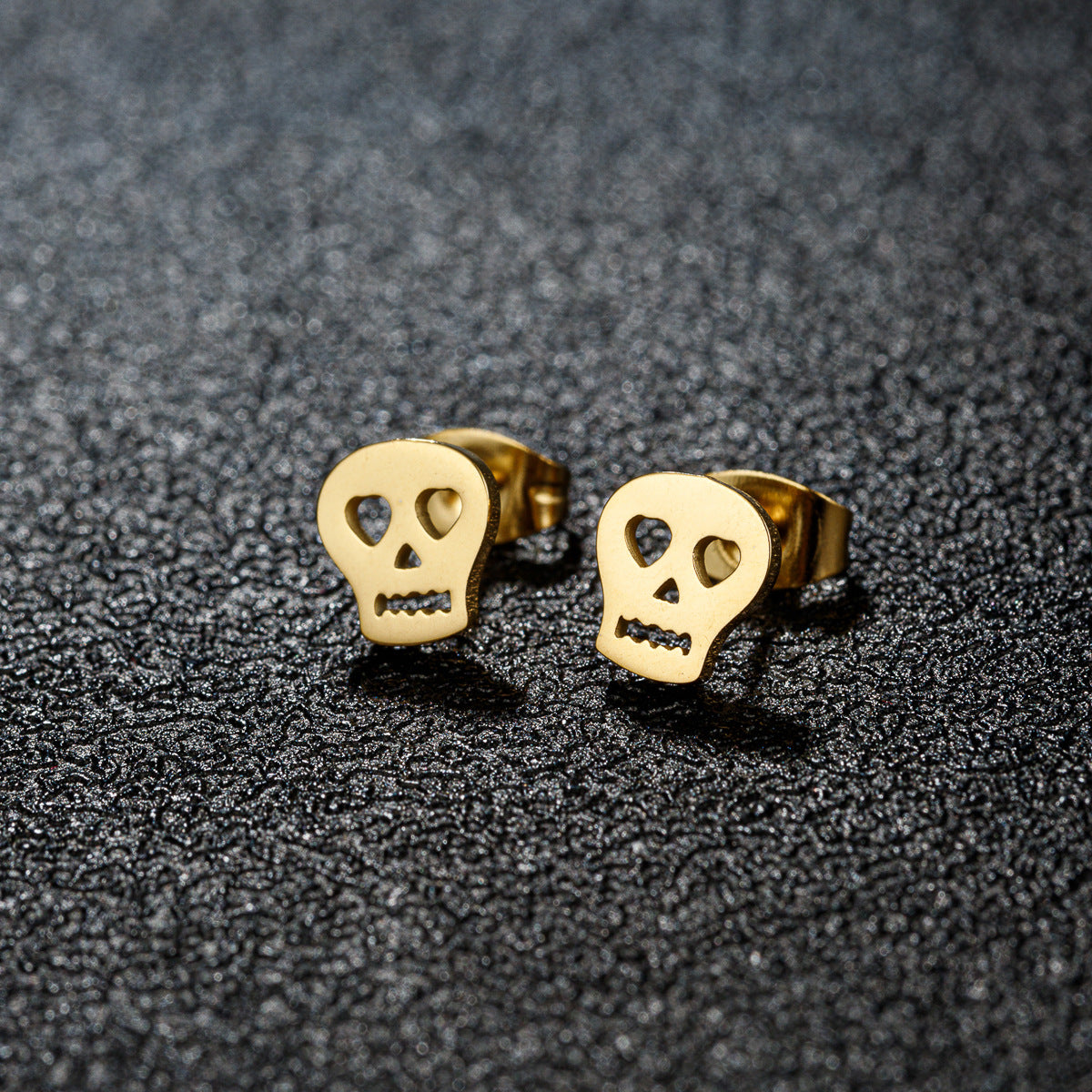 Stainless Steel Goldfish Bird Ear Design Ghost Skull Stud Earrings