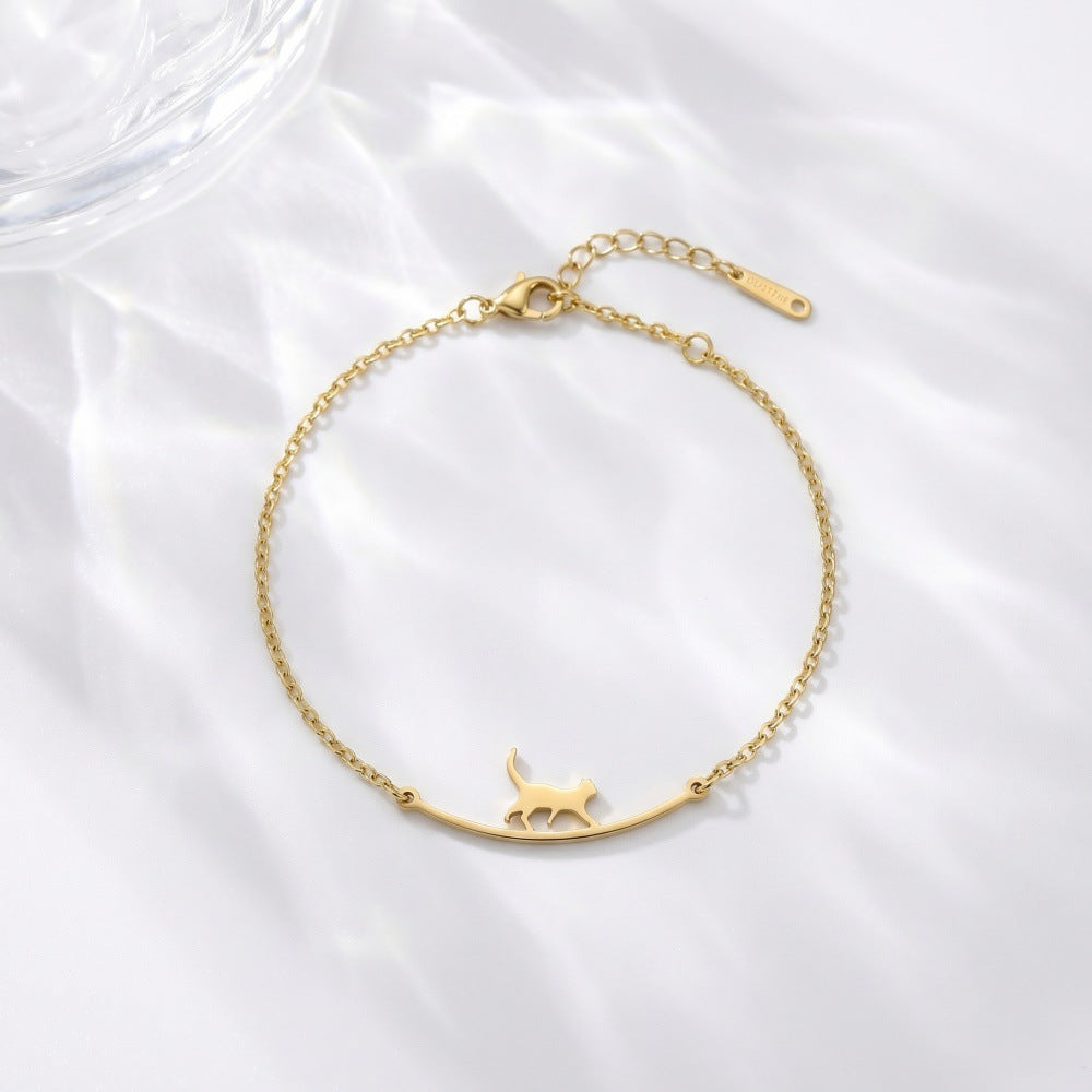 Women's Cat Light Luxury Cold Wind White Clavicle Chain Stainless Anklets