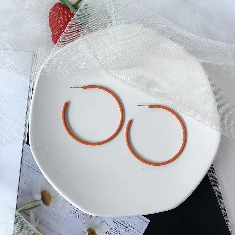 Sier Needle Metal Circle Paint Fashion Exaggerated Temperamental Earrings