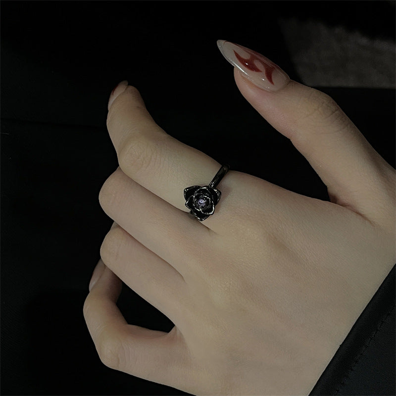 Women's Style Rose Open Design Purple Zircon Rings