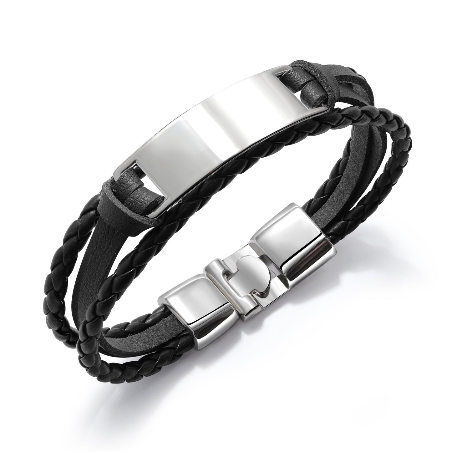 Men's Trendy Simple Woven Leather Glossy Personality Lettering Bracelet