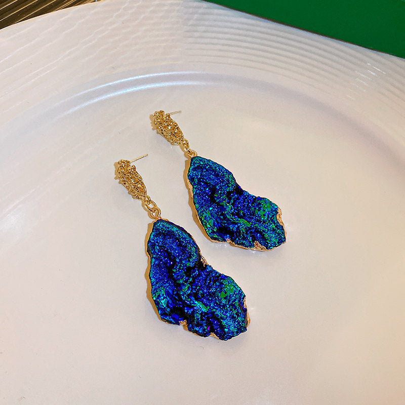 Blue Crystal Butterfly Flower Fashion Simple Fresh Light Luxury High Earrings
