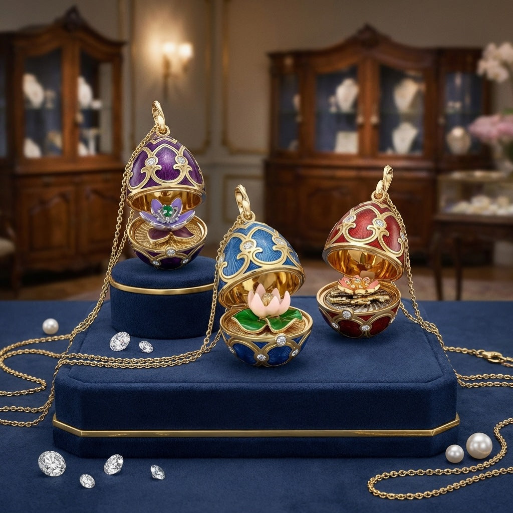 Easter Rejuvenating Device Enamel Lotus Flower Handmade Dripping Russian Necklace