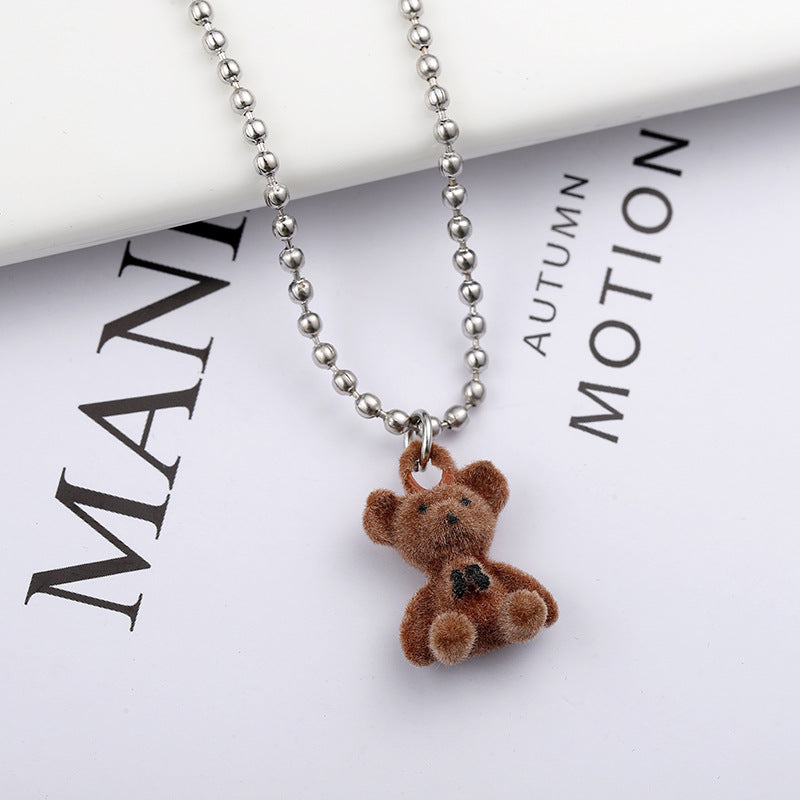 Women's Plush Bear Sweater Chain Long Clavicle Necklaces