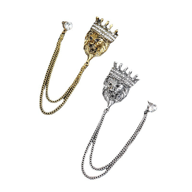 Men's Animal Lion's Head Corsage With Eagle Chain Brooches
