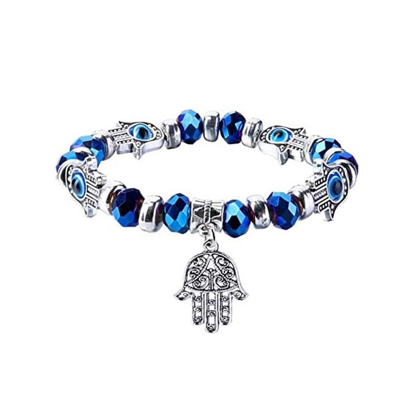 Devil Eye Fatima Palm Beaded Resin Turkish Blue Eyes Elastic Bracelets