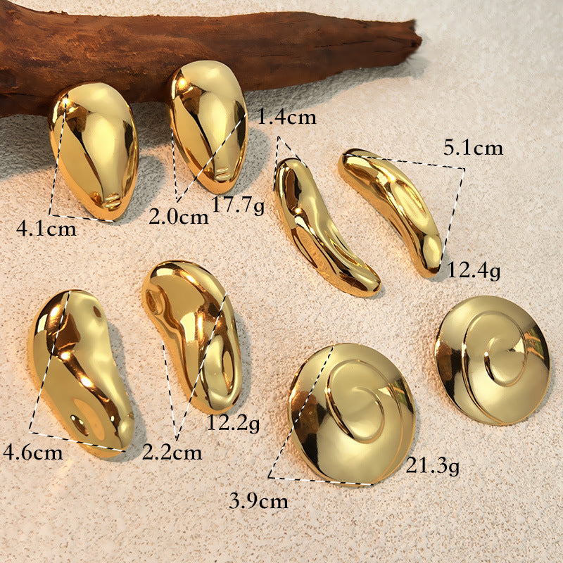 Gold Stainless Steel Geometric Glossy Female Round Titanium Stud Earrings