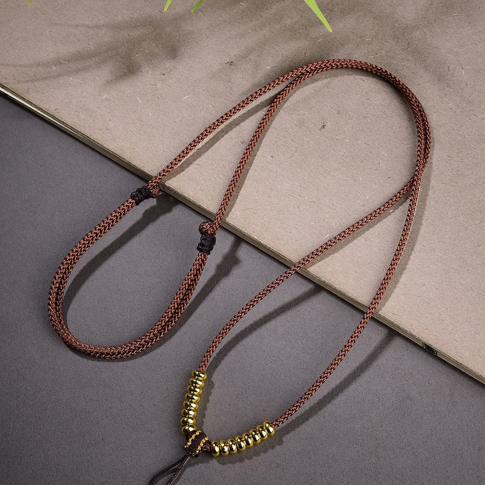 Women's & Men's Simple Thin Gold Coin Rope Lanyard Jade Necklace