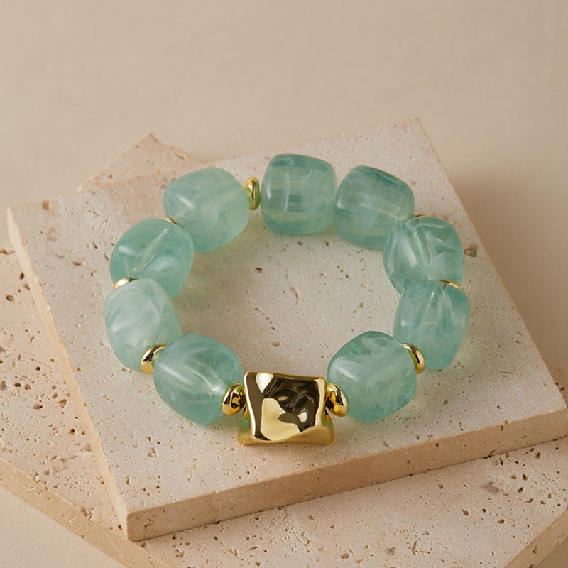 Blooming Vintage Handmade Dopamine Creative Elastic String Oval Geometric Square Bracelets