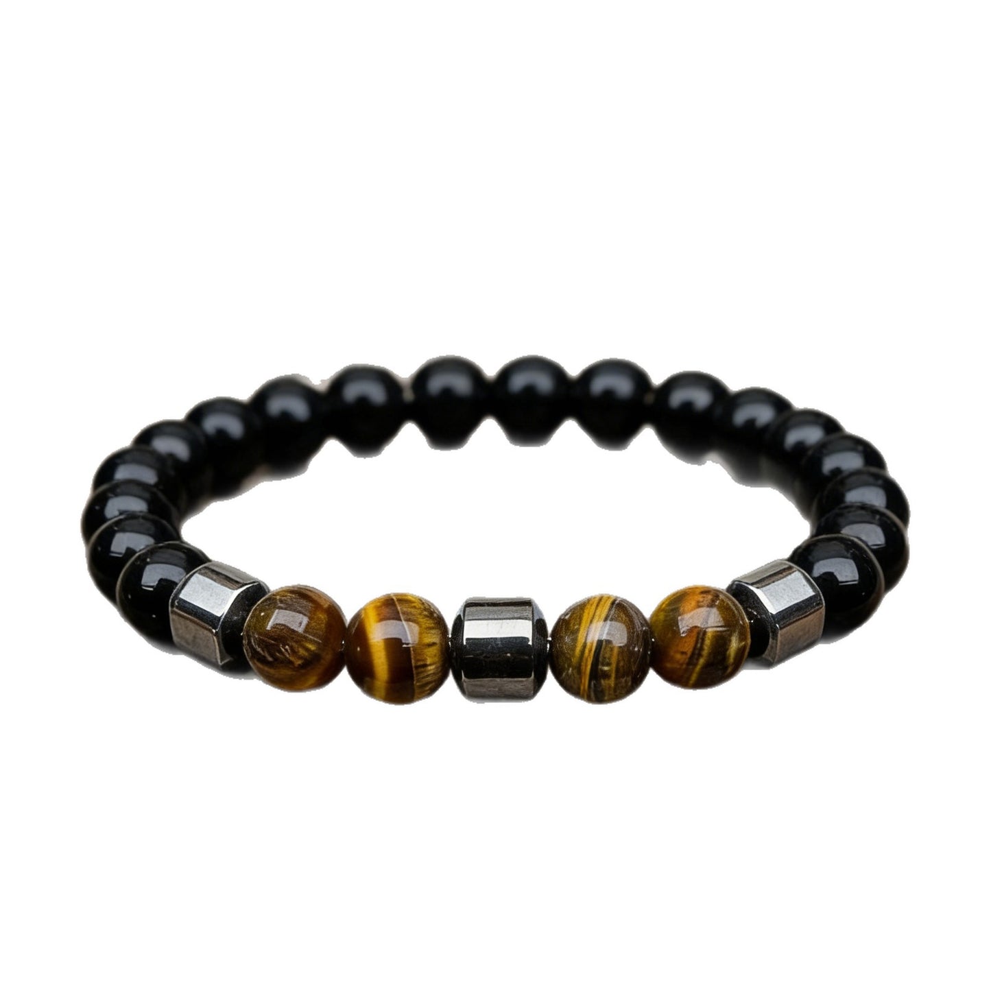Men's Tigereye Beaded Magnetic Obsidian White-barked Pine Bracelet