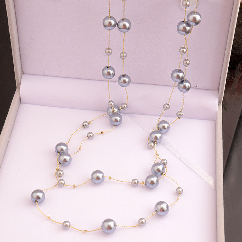 Women's Champagne Pearl Long Bright Imitation Sweater Necklace