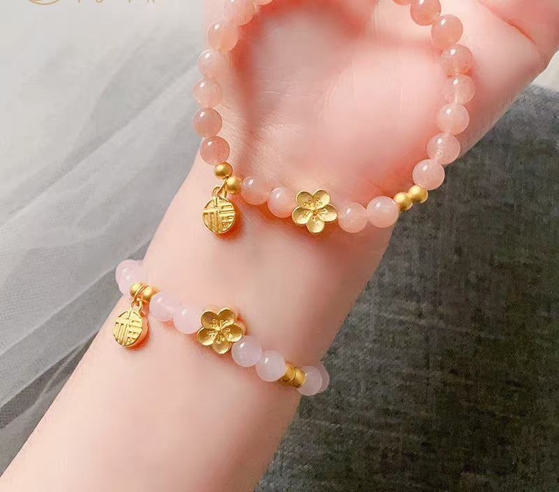 Pearl Lucky Beads Lotus Seedpod Peach Blossom Blessing Card Bracelet