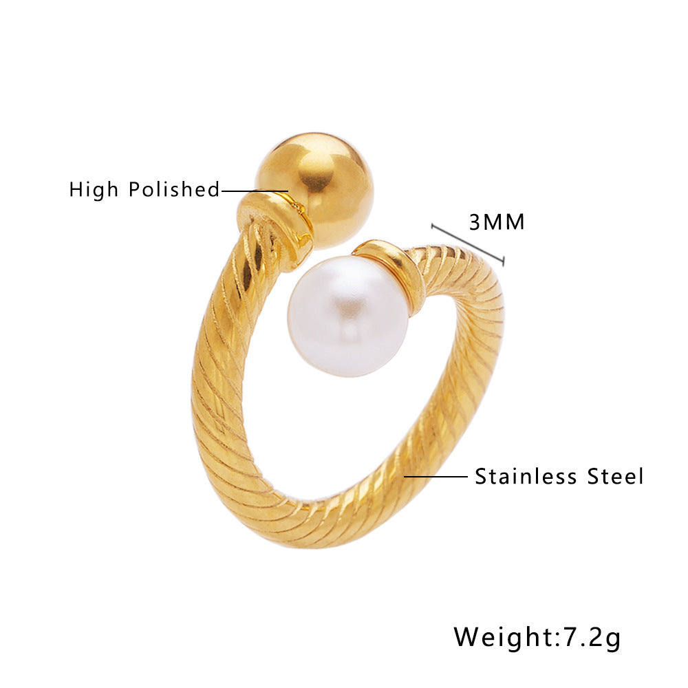 Women's Style Titanium Steel Pearl For Niche Rings